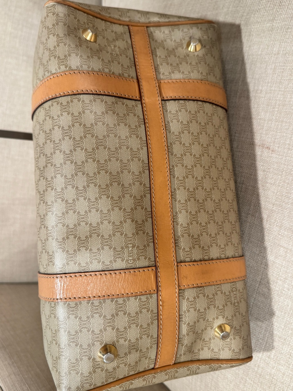 Vintage Authentic Celine Macadam Boston Bag — Monogram Canvas with Leather Trim - Picture 9 of 14